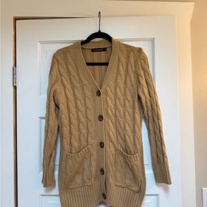 Cable Knit Cardigan Sweater - Tan